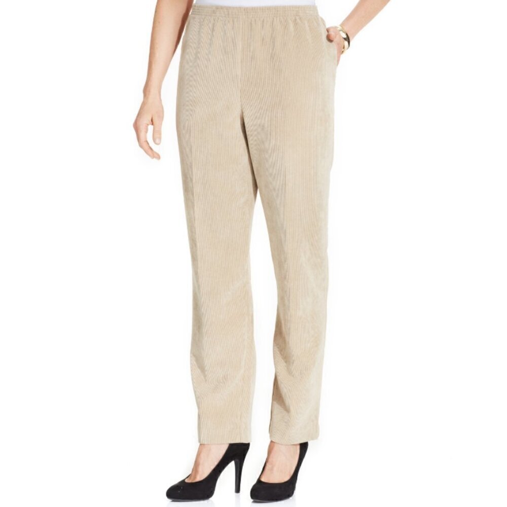ALFRED DUNNER Petite Classic Tan Beige Corduroy Straight-Leg Dress Pants NWT